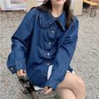 Collared Denim Jacket As Shown In Figure - One Size