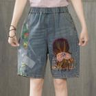 Embroidered Straight-fit Denim Shorts