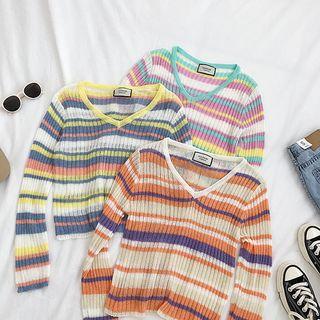Sheer Striped Long-sleeve T-shirt