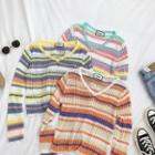 Sheer Striped Long-sleeve T-shirt