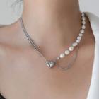 Heart Pendant Faux Pearl Necklace 1 Pc - Silver - One Size
