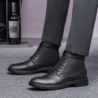 Fleece-lined Genuine-leather Lace-up Short Boots