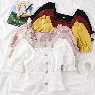 Square-neck Smocked Shirt