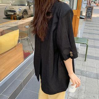 Elbow-sleeve Linen Blazer With Sash