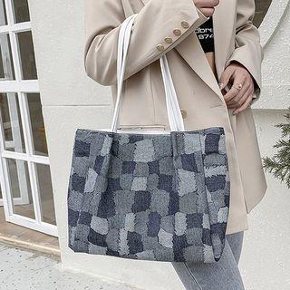 Patchwork Print Shoulder Bag Blue - One Size