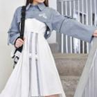 Long-sleeve Crop Shirt / Spaghetti Strap Asymmetrical Hem Midi A-line Dress