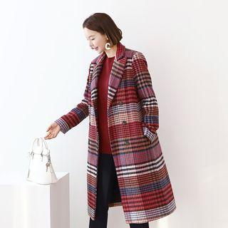 Peak-lapel Double-button Plaid Coat
