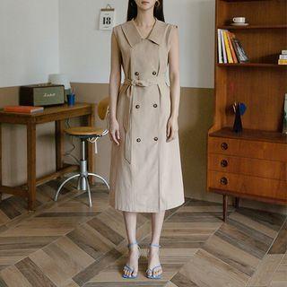 Sleeveless Double-breasted Long Dress