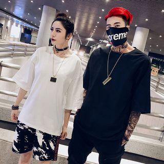 Couple Matching Crew-neck Elbow-sleeve T-shirt