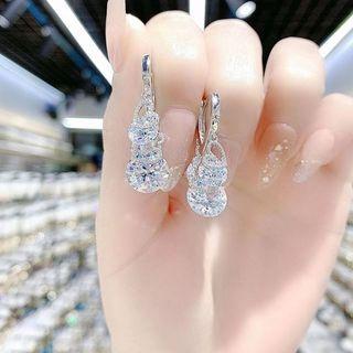 Heart Rhinestone Dangle Earring 1 Pair - Silver & Transparent - One Size