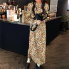 Long-sleeve Floral Print Midi Dress Yellow - One Size