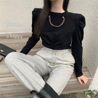 Chain Shirred Long-sleeve T-shirt