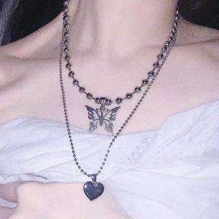 Butterfly / Heart Pendant Stainless Steel Necklace