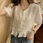 Puff-sleeve Buttoned Blouse White - One Size