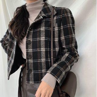 Plaid Button Jacket / Long-sleeve Turtle Neck T-shirt