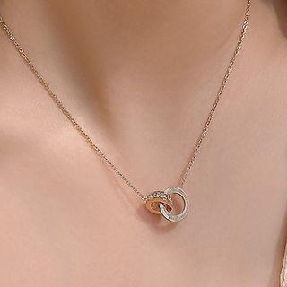 Interlocking Hoop Rhinestone Pendant Alloy Necklace Gold - One Size