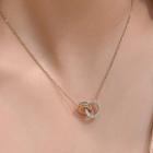 Interlocking Hoop Rhinestone Pendant Alloy Necklace Gold - One Size