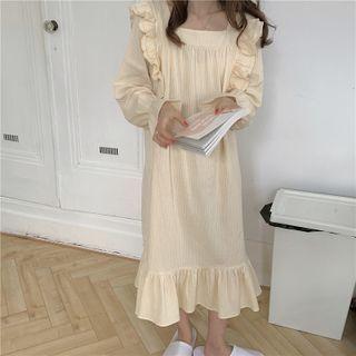 Bell-sleeve Ruffled Sleep Dress Off-white - One Size