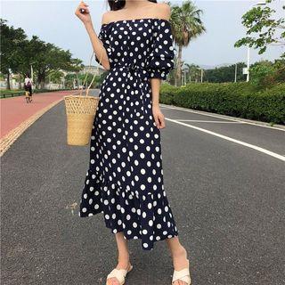 Polka Dot Off-shoulder Midi Dress