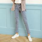 Ripped Fray Hem Slim Fit Jeans