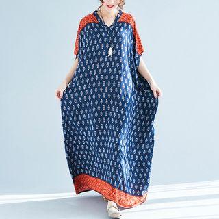 Long-sleeve Print Maxi Dress As Shown In Figure - One Size