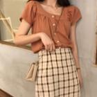 Square-neck Short-sleeve Top / Plaid Mini Dress