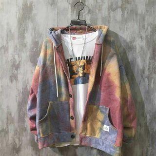 Tie-dye Hooded Button Jacket