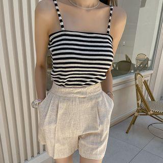 Sleeveless Stripe Waffle Top Black - One Size