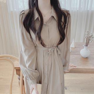 Sashed Midi A-line Shirt Dress
