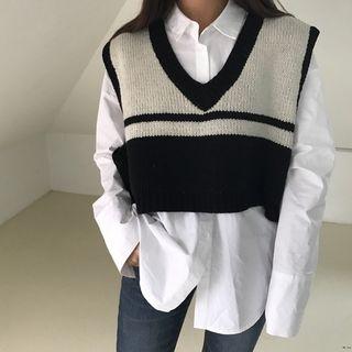 Two-tone Cropped Knit Vest As Shown In Figure - One Size