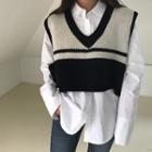 Two-tone Cropped Knit Vest As Shown In Figure - One Size