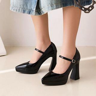 Pointed Platform Block Heel Mary Jane Shoes