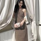 Open-front Long Light Jacket / Open Back Midi Spaghetti Strap Dress