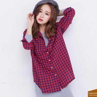 Long-sleeve Lettering Check Shirt