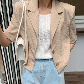 Short-sleeve Textured Crop Blazer
