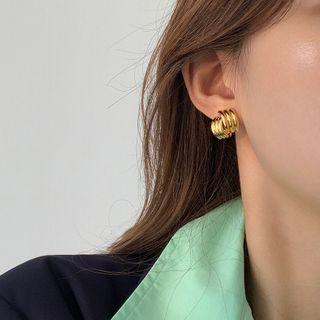 Layered Alloy Earring 1 Pair - S925 Sterling Silver - Gold - One Size