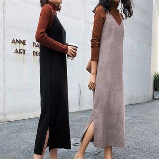 Sleeveless Ribbed Slit Midi Knit Dress