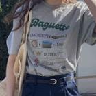 Short-sleeve Lettering Printed T-shirt Gray - One Size