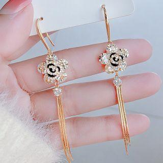 Flower Rhinestone Fringed Earring E0383 - 1 Pair - Gold - One Size