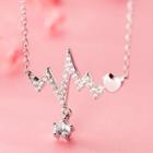 925 Sterling Silver Rhinestone Heartbeat Pendant Necklace Necklace - S925 Silver - One Size
