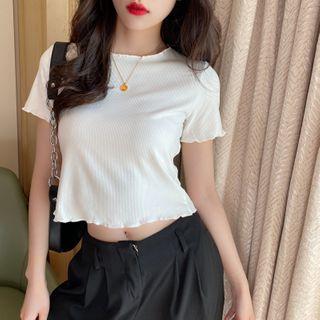Ruffled-edge Crop T-shirt
