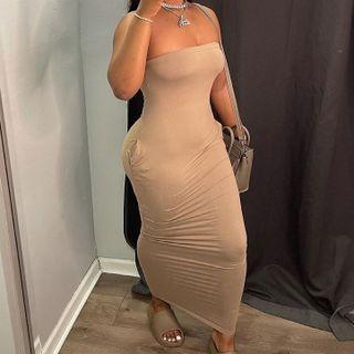 Plain Midi Sheath Tube Dress