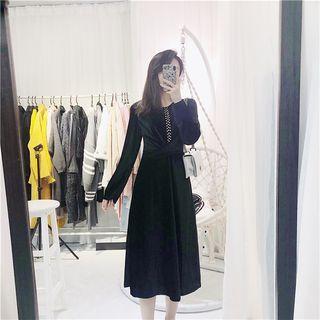 Long-sleeve Cross Strap Midi Dress