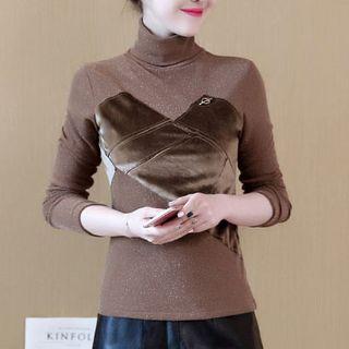 Velvet Panel High Neck Long-sleeve T-shirt