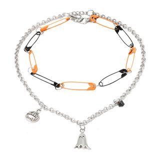 Halloween Stainless Steel Ghost & Safety Pin Layered Necklace 1 Pc - Halloween Stainless Steel Ghost & Safety Pin Layered Necklace - One Size