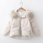 Cropped Furry-trim Hooded Padded Jacket