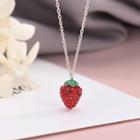 925 Sterling Silver Rhinestone Strawberry Pendant Necklace Ns305 - White Gold - One Size