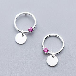 925 Sterling Silver Rhinestone Disc Dangle Earring Silver - One Size