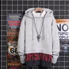 Mock Two-piece Lettering Panel Hooded Sweater