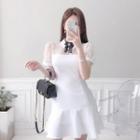 Lace-yoke Ruffle-hem Dress